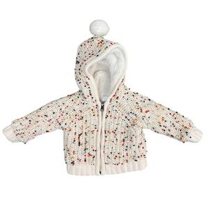 Hanna‎ Andersson Baby Toddler Sweater Hoodie Pom Pom Cream  Knit Full Zip 12-18M